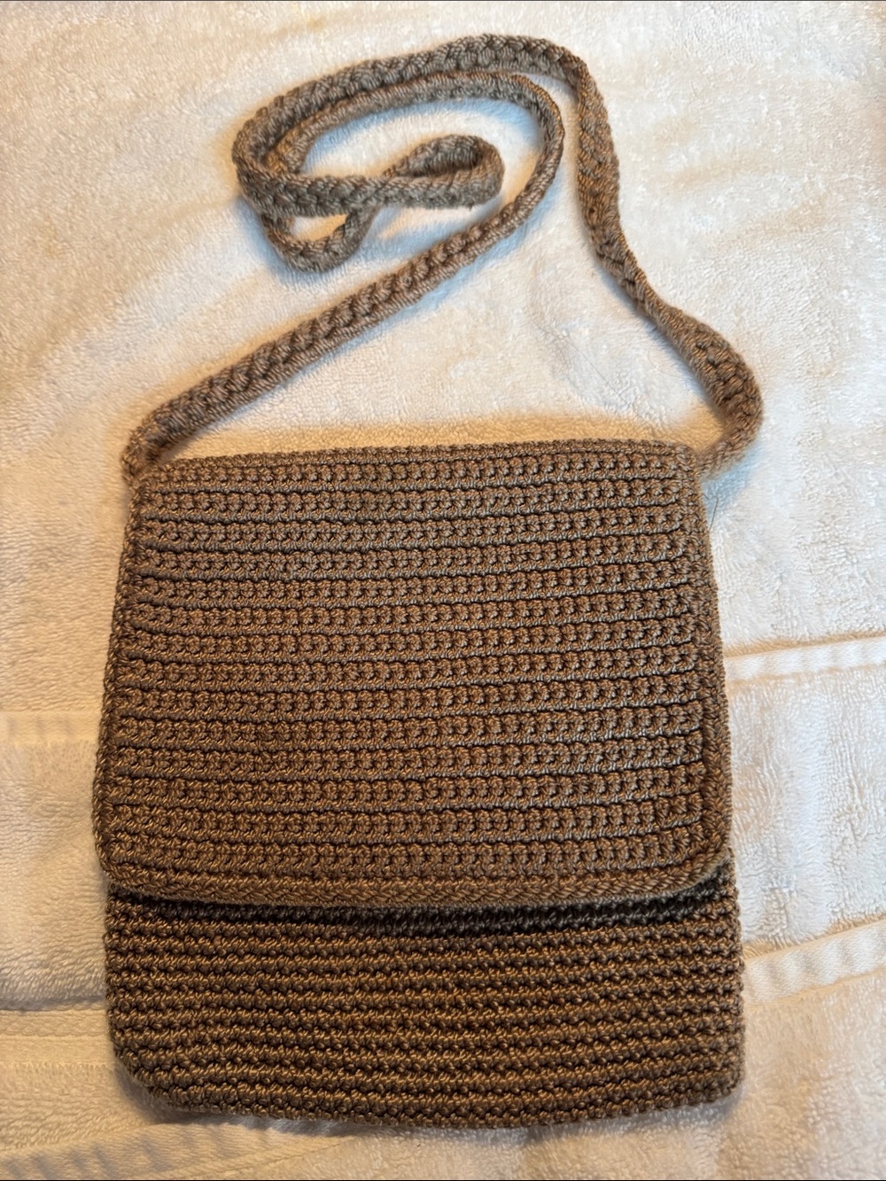 Handmade Crochet Crossbody Bag in Brown The Sak